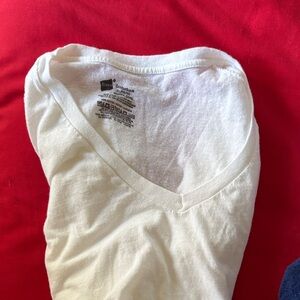 Hanes White V-neck Short Sleeve Tee